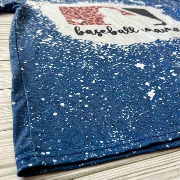 MLB Baseball Mama Mom Graphic Short Sleeve Shirt Blue Cheetah Print Size Medium - Picture 4 of 11